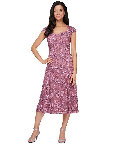 Alex Evenings Women's Sweetheart-Neck Lace Sequin Soutache Dress Women's Fashion Shoes & Accessories