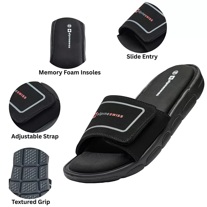 Alpine Swiss Men's Gabe Men Slide Sandals Shock-absorbing Foam Insole For Arch Support Adjustable Strap Athletic Sandals Anti-Slip Traction EVA Foam Outsole Men's Shoes