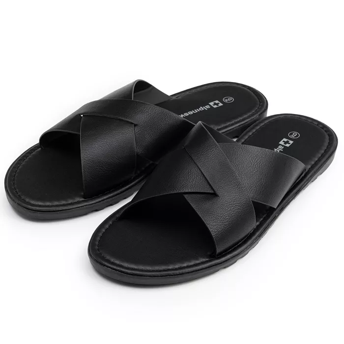 Alpine Swiss Men's Hugo Faux Leather Slide Sandals Dressy Comfortable Shoes Men's Shoes