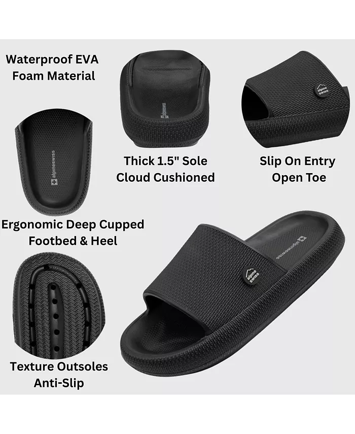 Alpine Swiss Men's Omar Slides Pillow Slippers Ultra Cushioned Cloud Slide Sandal Men's Shoes