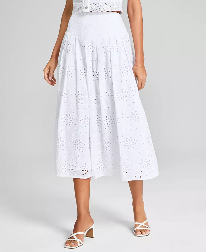 And Now This Women's Cotton Eyelet Midi Skirt Exclusively At Macy's Women's Fashion Shoes & Accessories