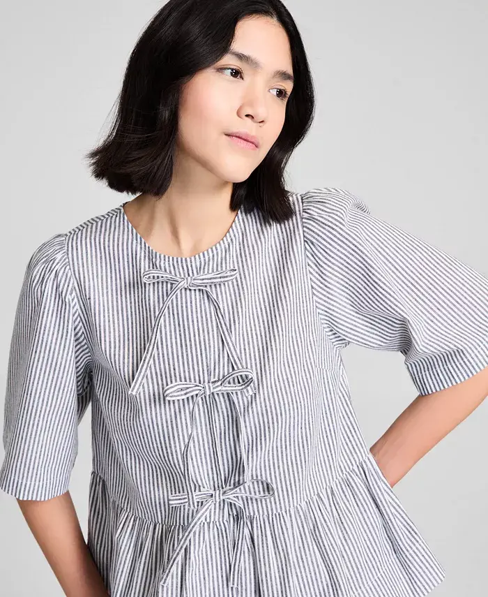 And Now This Women's Cotton Tie-Front Peplum Top Exclusively At Macy's Women's Fashion Shoes & Accessories
