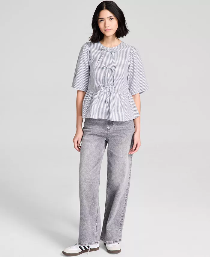 And Now This Women's Cotton Tie-Front Peplum Top Exclusively At Macy's Women's Fashion Shoes & Accessories