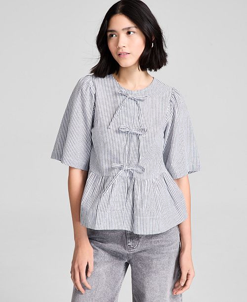 And Now This Women's Cotton Tie-Front Peplum Top Exclusively at Macy's Women's Fashion Shoes & Accessories