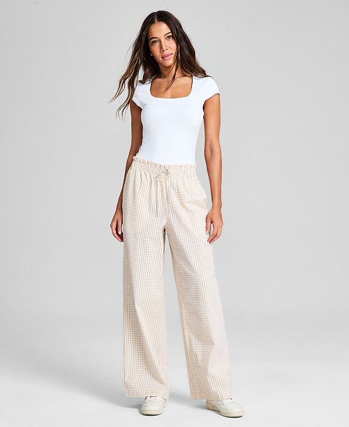 And Now This Women's Cotton Tie-Waist Wide-Leg Pants Exclusively at Macy's Women's Fashion Shoes & Accessories