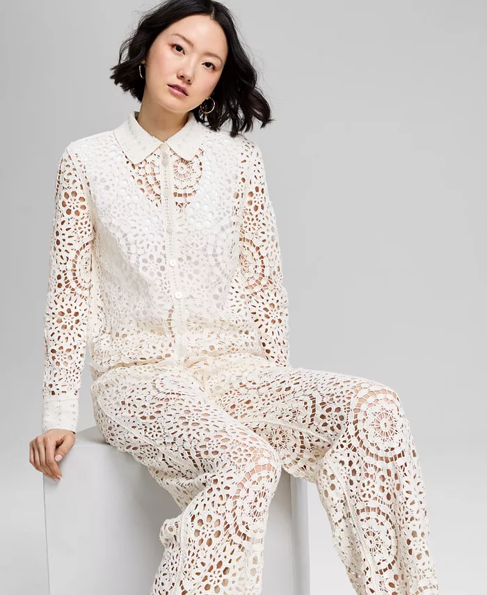 And Now This Women's Crochet Woven Blouse & Pants Exclusively At Macy's Women's Fashion Shoes & Accessories