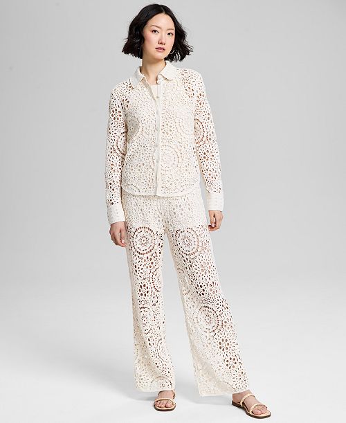 And Now This Women's Crochet Woven Blouse & Pants Exclusively at Macy's Women's Fashion Shoes & Accessories