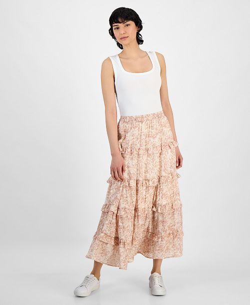And Now This Women's Floral Tiered Pull-On Maxi Skirt Exclusively at Macy's Women's Fashion Shoes & Accessories