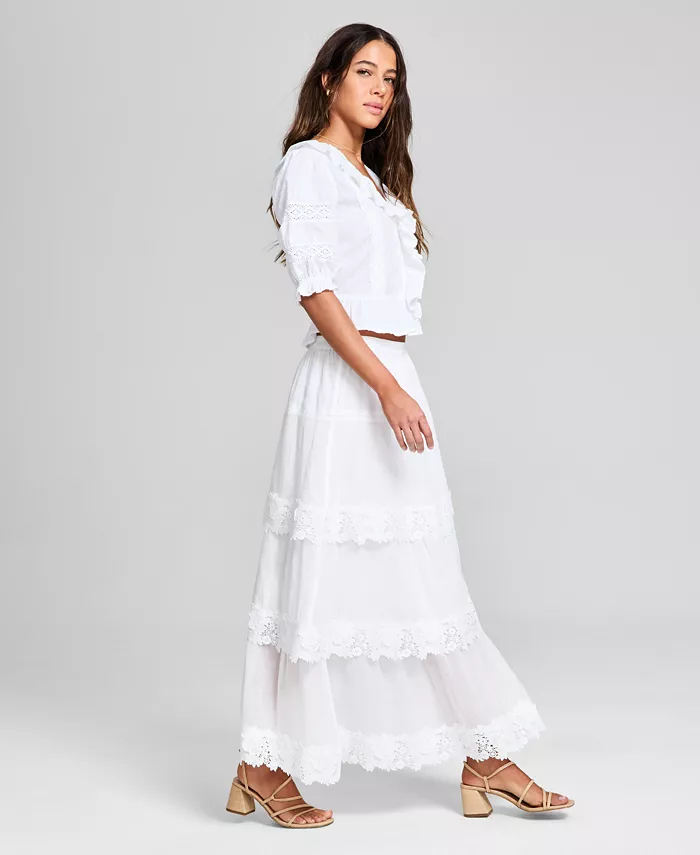 And Now This Women's Lace-Trim Tiered Maxi Skirt Exclusively At Macy's Women's Fashion Shoes & Accessories