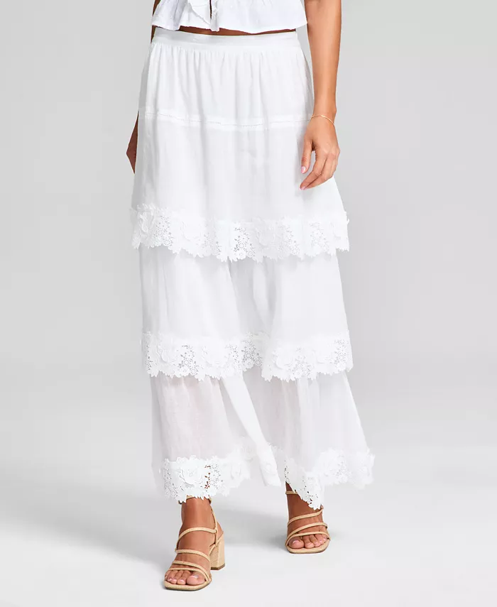 And Now This Women's Lace-Trim Tiered Maxi Skirt Exclusively At Macy's Women's Fashion Shoes & Accessories