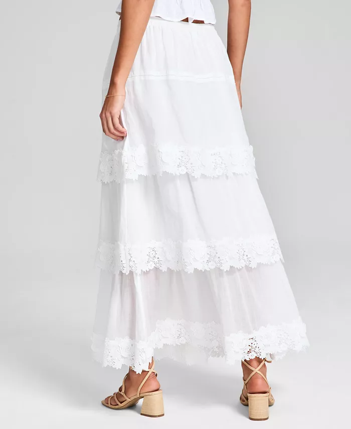 And Now This Women's Lace-Trim Tiered Maxi Skirt Exclusively At Macy's Women's Fashion Shoes & Accessories