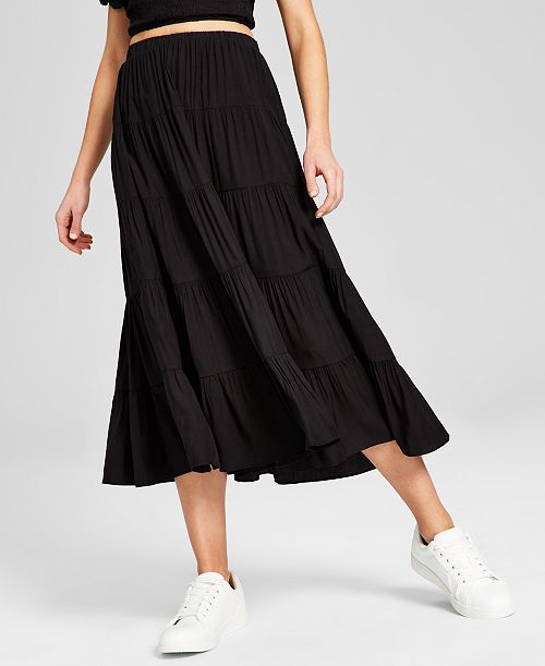 And Now This Women's Pull-On Tiered Maxi Skirt Women's Fashion Shoes & Accessories