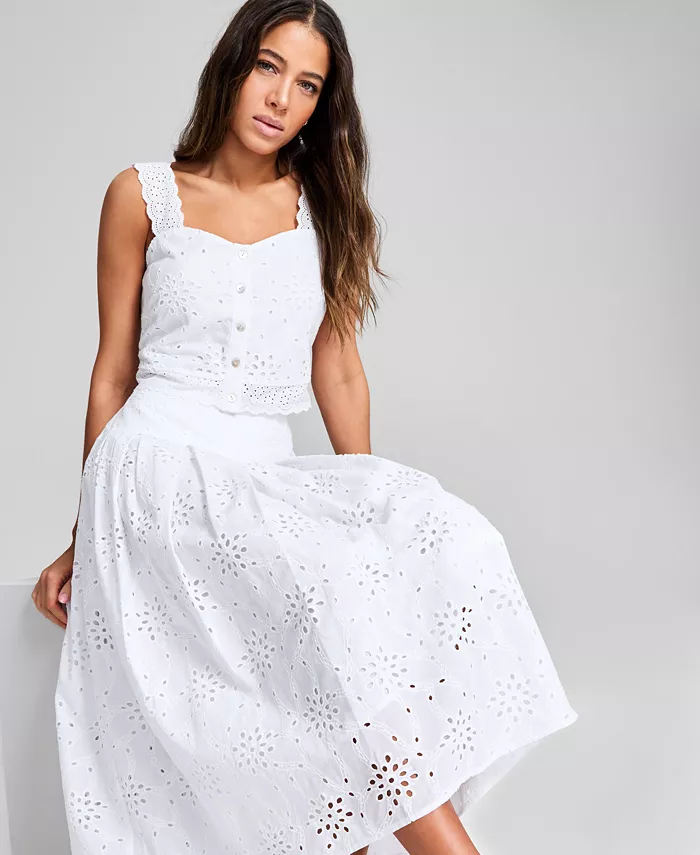 And Now This Women's Sleeveless Eyelet Tank Top & Midi Skirt Exclusively At Macy's Women's Fashion Shoes & Accessories