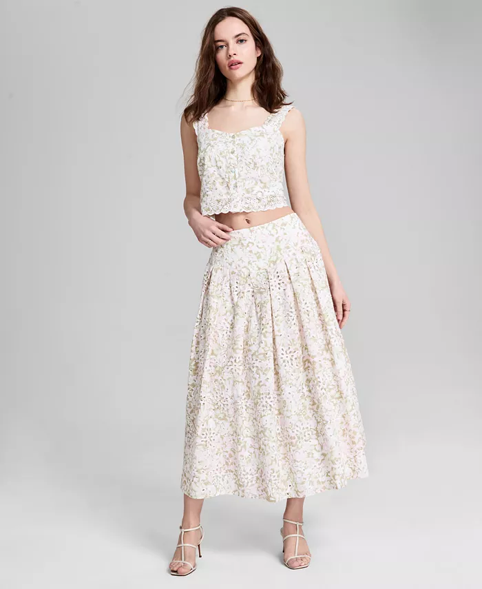 And Now This Women's Sleeveless Eyelet Tank Top & Midi Skirt Exclusively At Macy's Women's Fashion Shoes & Accessories