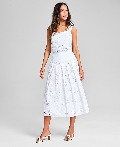 And Now This Women's Sleeveless Eyelet Tank Top & Midi Skirt Exclusively at Macy's Women's Fashion Shoes & Accessories