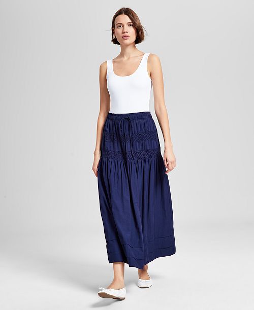 And Now This Women's Tie-Waist Lace-Inset Maxi Skirt Regular & Petites Exclusively at Macy's Women's Fashion Shoes & Accessories