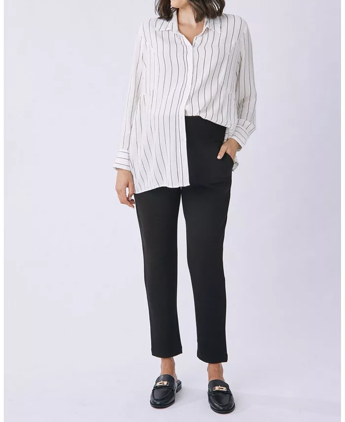 ANGEL MATERNITY Maternity Alana Relaxed Ponti Black Work Pants - Ankle Or Full Length Women's Fashion Shoes & Accessories
