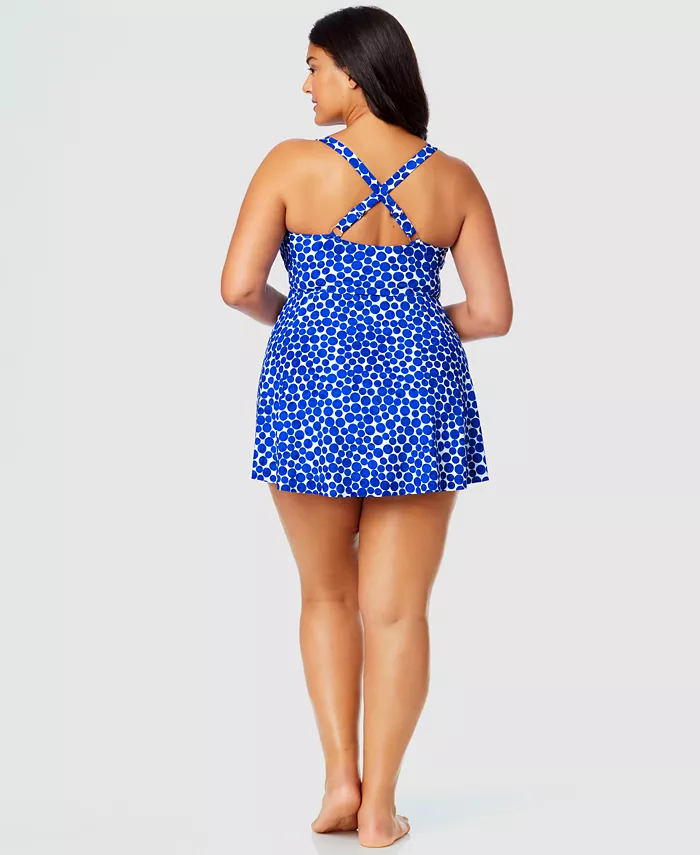Anne Cole Plus Size Denim Dot Surplice-Neck Swim Dress Women's Fashion Shoes & Accessories