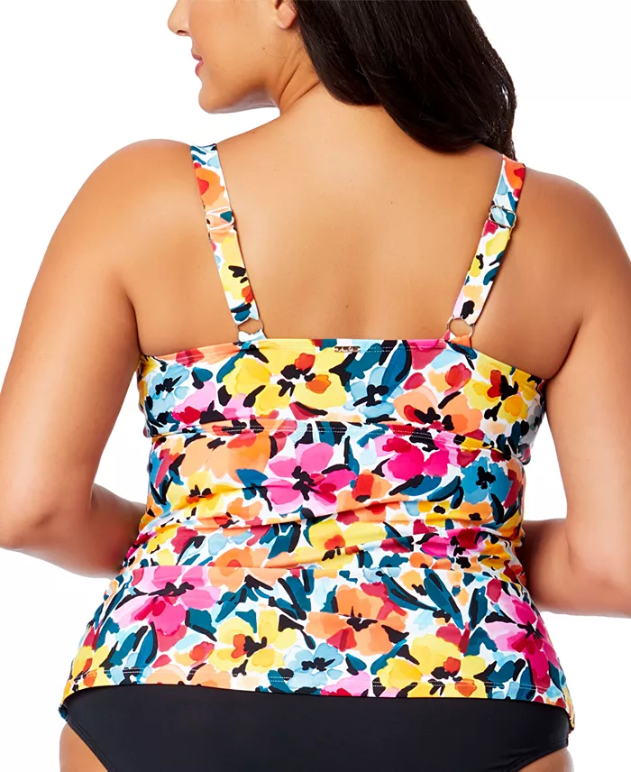 Anne Cole Plus Size Floral-Print Surplice Underwire Tankini Top Women's Fashion Shoes & Accessories