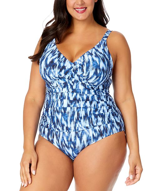 Anne Cole Plus Size Printed Draped-Front Underwire One-Piece Swimsuit Women's Fashion Shoes & Accessories