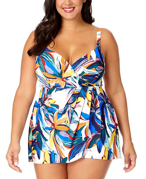 Anne Cole Plus Size Printed Surplice Swim Dress Women's Fashion Shoes & Accessories