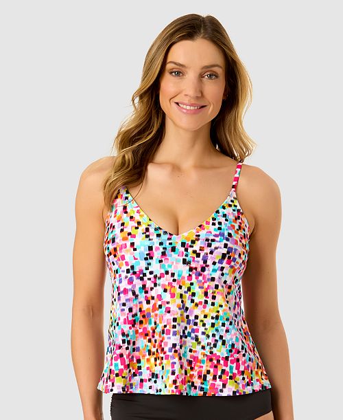 Anne Cole Women's Abstract Dot Tankini Top Women's Fashion Shoes & Accessories