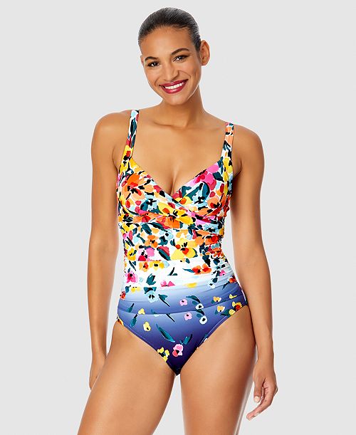 Anne Cole Women's Floral-Print Draped Underwire One-Piece Swimsuit Women's Fashion Shoes & Accessories
