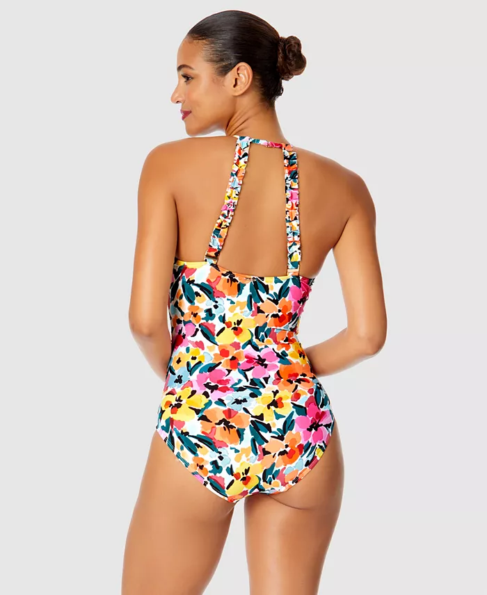 Anne Cole Women's Floral-Print High-Neck One-Piece Swimsuit Women's Fashion Shoes & Accessories