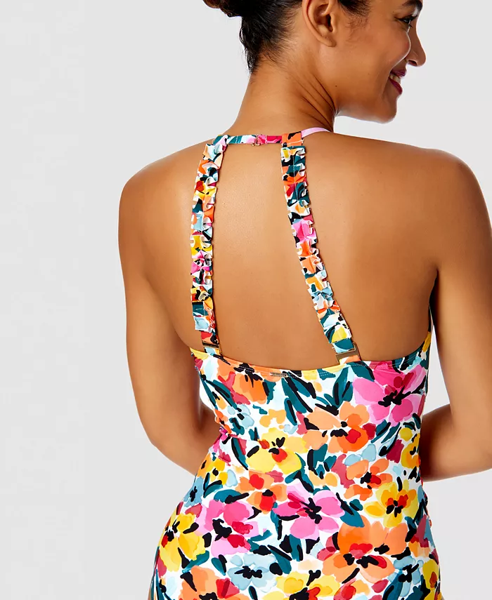 Anne Cole Women's Floral-Print High-Neck One-Piece Swimsuit Women's Fashion Shoes & Accessories