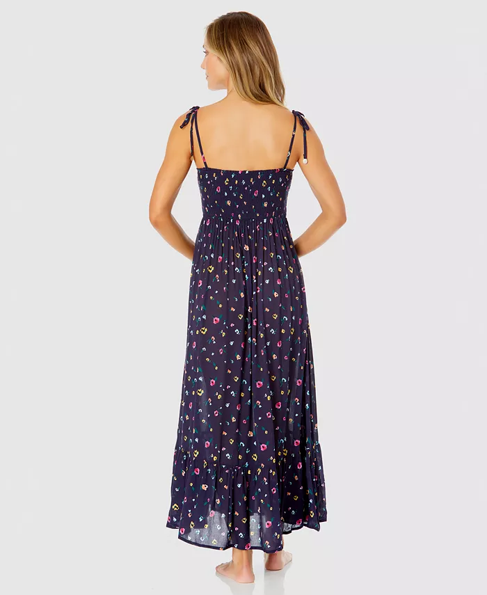 Anne Cole Women's Floral-Print Smocked Maxi Dress Swim Cover-Up Women's Fashion Shoes & Accessories