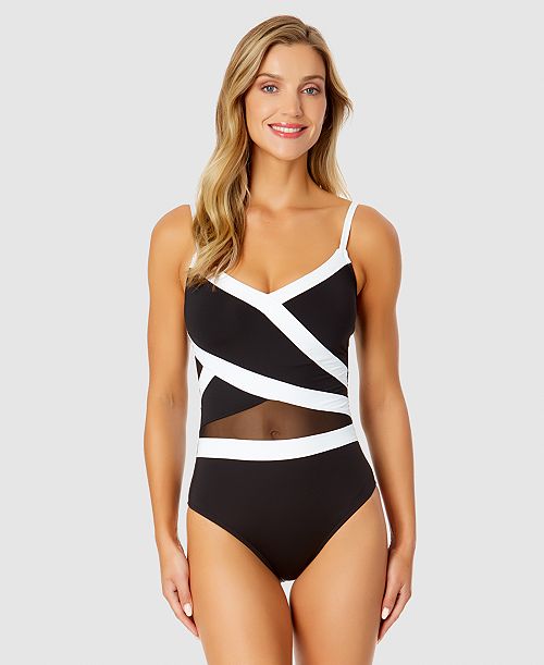 Anne Cole Women's Mesh-Inset One-Piece Swimsuit Women's Fashion Shoes & Accessories