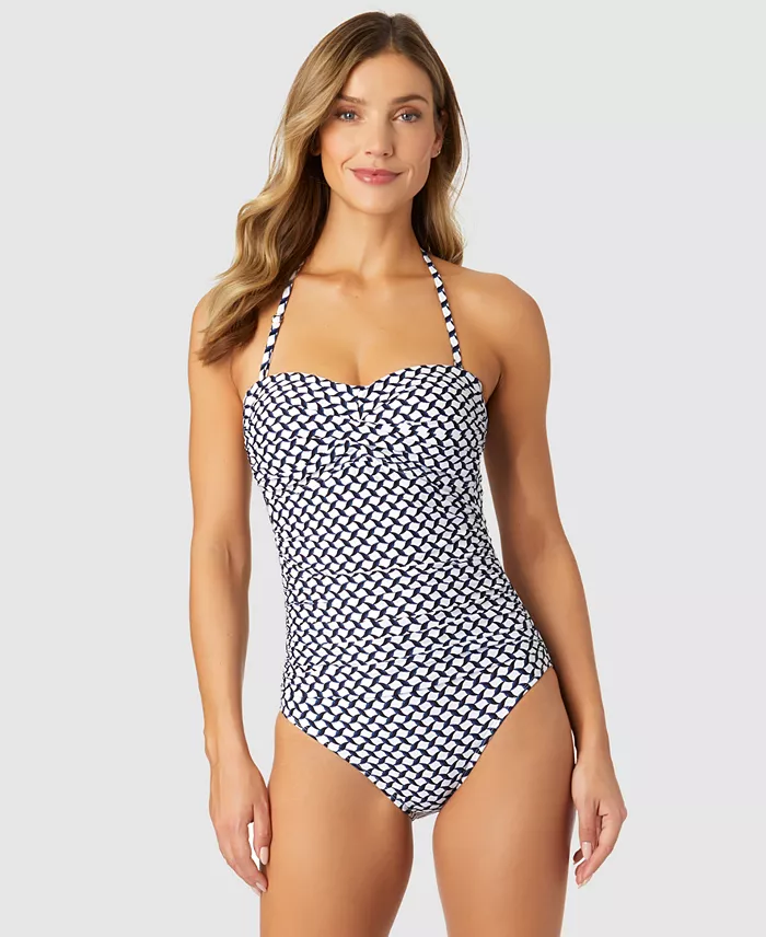 Anne Cole Women's Neo Geo Twist-Front Bandeau One-Piece Swimsuit Women's Fashion Shoes & Accessories