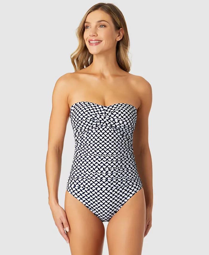 Anne Cole Women's Neo Geo Twist-Front Bandeau One-Piece Swimsuit Women's Fashion Shoes & Accessories