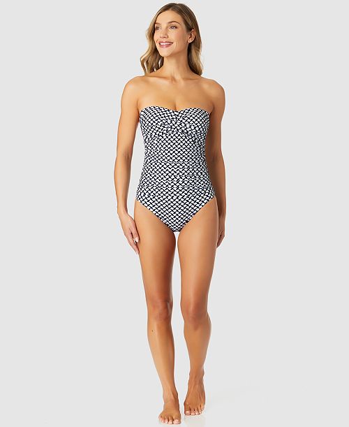 Anne Cole Women's Neo Geo Twist-Front Bandeau One-Piece Swimsuit Women's Fashion Shoes & Accessories