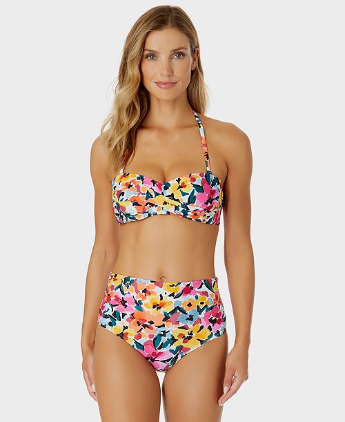 Anne Cole Women's Printed Bandeau Bikini Top & High-Waist Shirred Bottoms Women's Fashion Shoes & Accessories