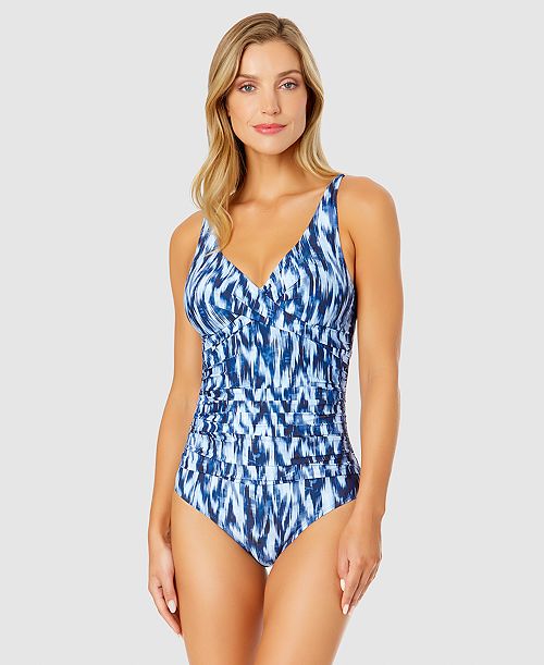 Anne Cole Women's Printed Draped Underwire One-Piece Swimsuit Women's Fashion Shoes & Accessories