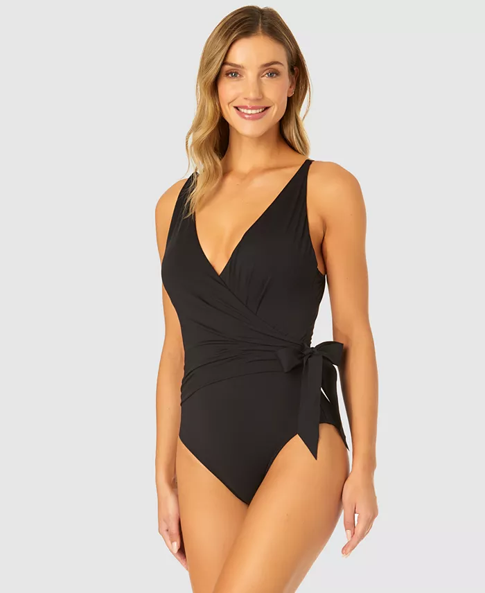 Anne Cole Women's Solid Wrap-Tie One-Piece Swimsuit Women's Fashion Shoes & Accessories