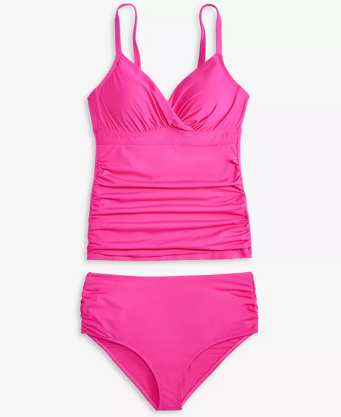 Anne Cole Women's Surplice Underwire Tankini Top & High-Waist Bikini Bottoms Women's Fashion Shoes & Accessories