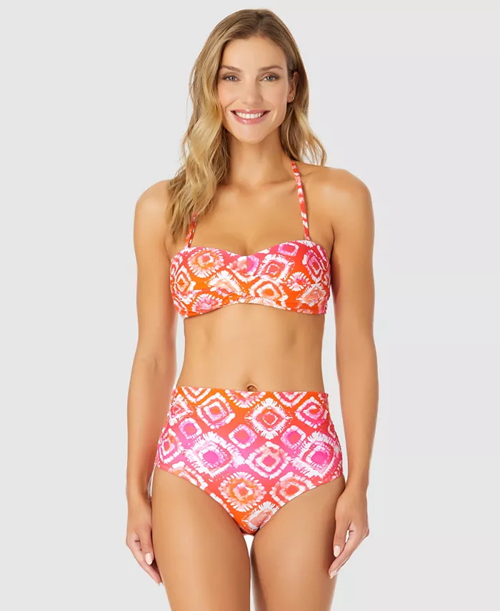 Anne Cole Women's Tie-Dyed Foulard Bandeau Bikini Top & Convertible Bottoms Women's Fashion Shoes & Accessories