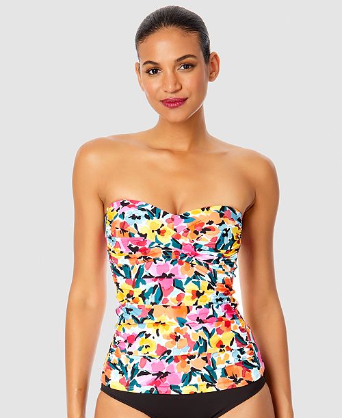 Anne Cole Women's Twist-Front Shirred Bandeau Tankini Top Women's Fashion Shoes & Accessories