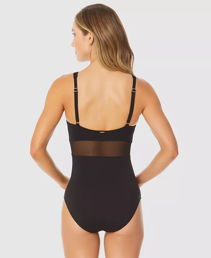 Anne Cole Women's U-Ring Mesh-Inset One-Piece Swimsuit Women's Fashion Shoes & Accessories