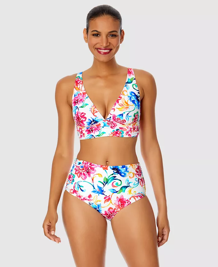 Anne Cole Women's Watercolor Paisley Shirred Bikini Top & Bottoms Women's Fashion Shoes & Accessories