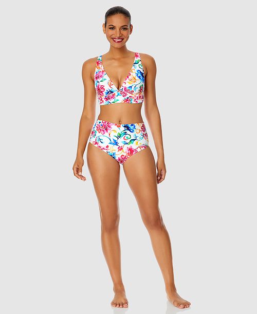 Anne Cole Women's Watercolor Paisley Shirred Bikini Top & Bottoms Women's Fashion Shoes & Accessories
