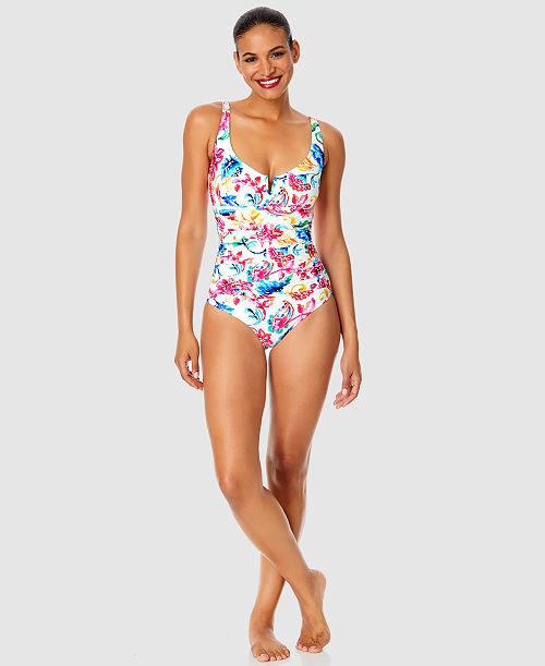 Anne Cole Women's Watercolor Paisley V-Front One-Piece Swimsuit Women's Fashion Shoes & Accessories