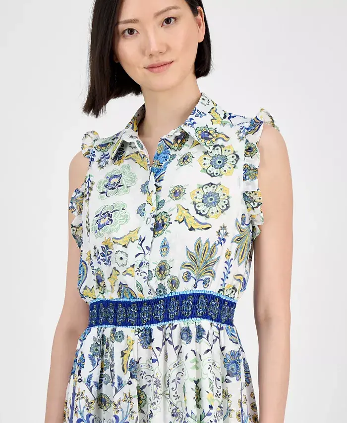 Anne Klein Petite Chiffon Ruffled Smocked-Waist Dress Women's Fashion Shoes & Accessories