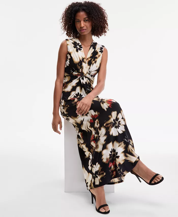 Anne Klein Petite Printed Twist-Front Maxi Dress Women's Fashion Shoes & Accessories