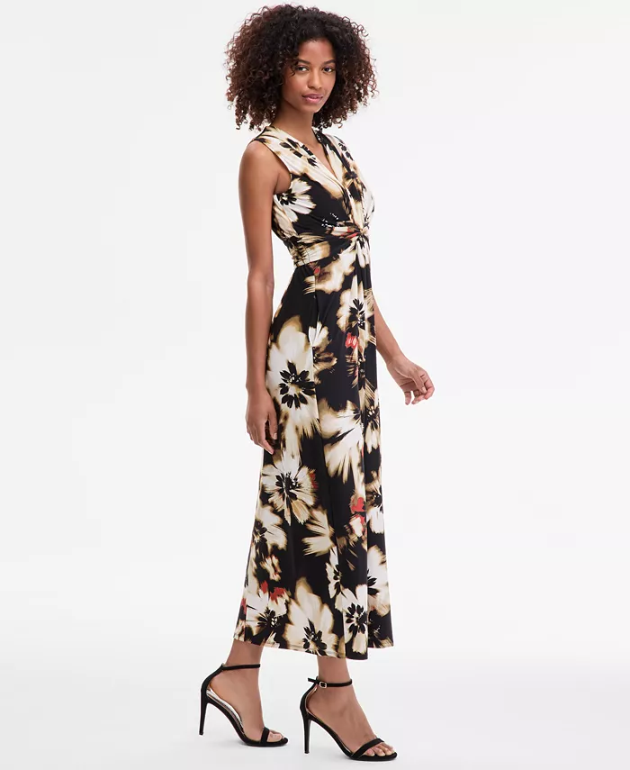 Anne Klein Petite Printed Twist-Front Maxi Dress Women's Fashion Shoes & Accessories