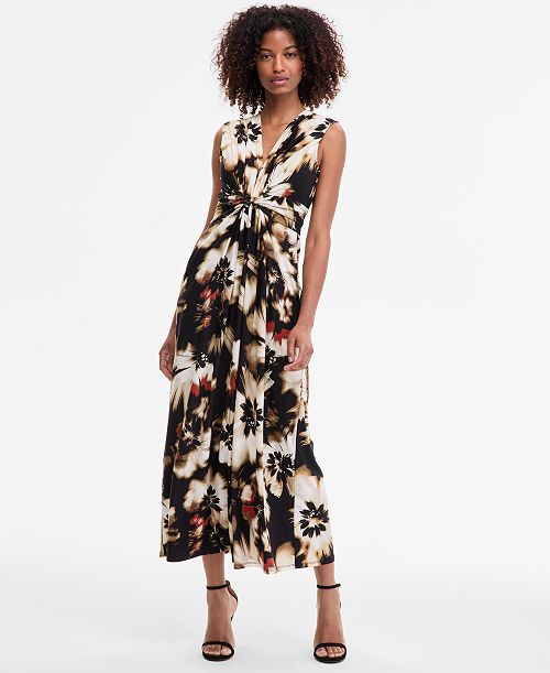 Anne Klein Petite Printed Twist-Front Maxi Dress Women's Fashion Shoes & Accessories
