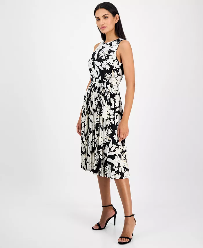 Anne Klein Women's Belted Floral-Print Dress Women's Fashion Shoes & Accessories