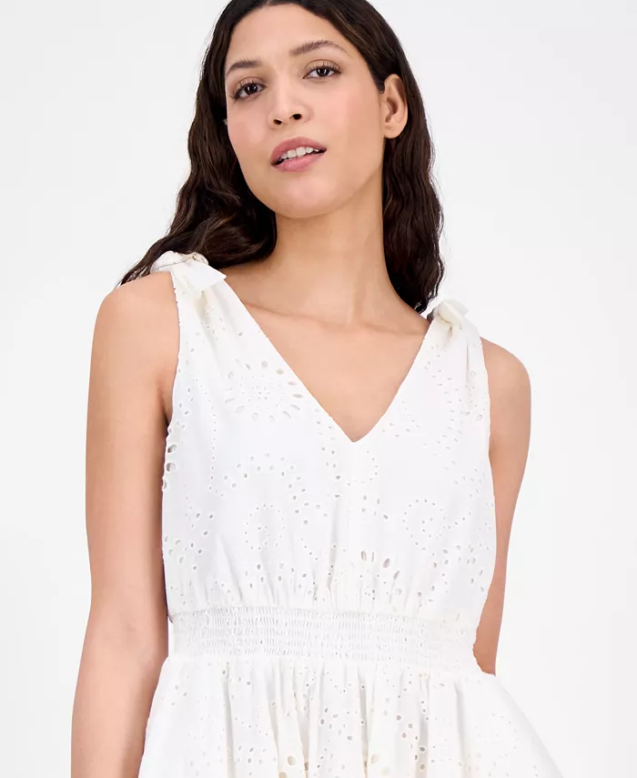 Anne Klein Women's Cotton Eyelet Sleeveless Fit & Flare Dress Women's Fashion Shoes & Accessories